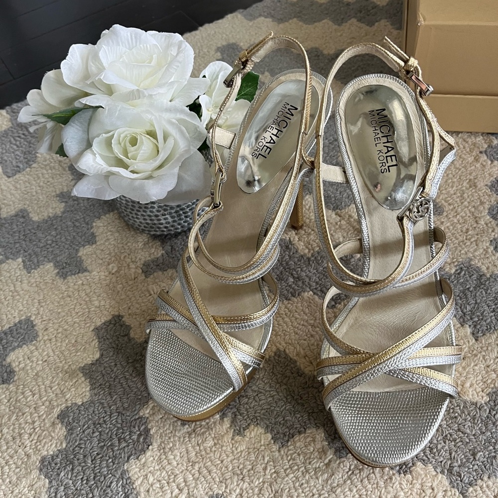Michael Kors Cicely platform heels in gold and silver